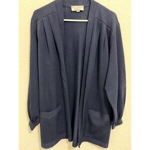 Vintage St. John Basic by Marie Gray Navy Knit Open Front Pocket Cardigan M